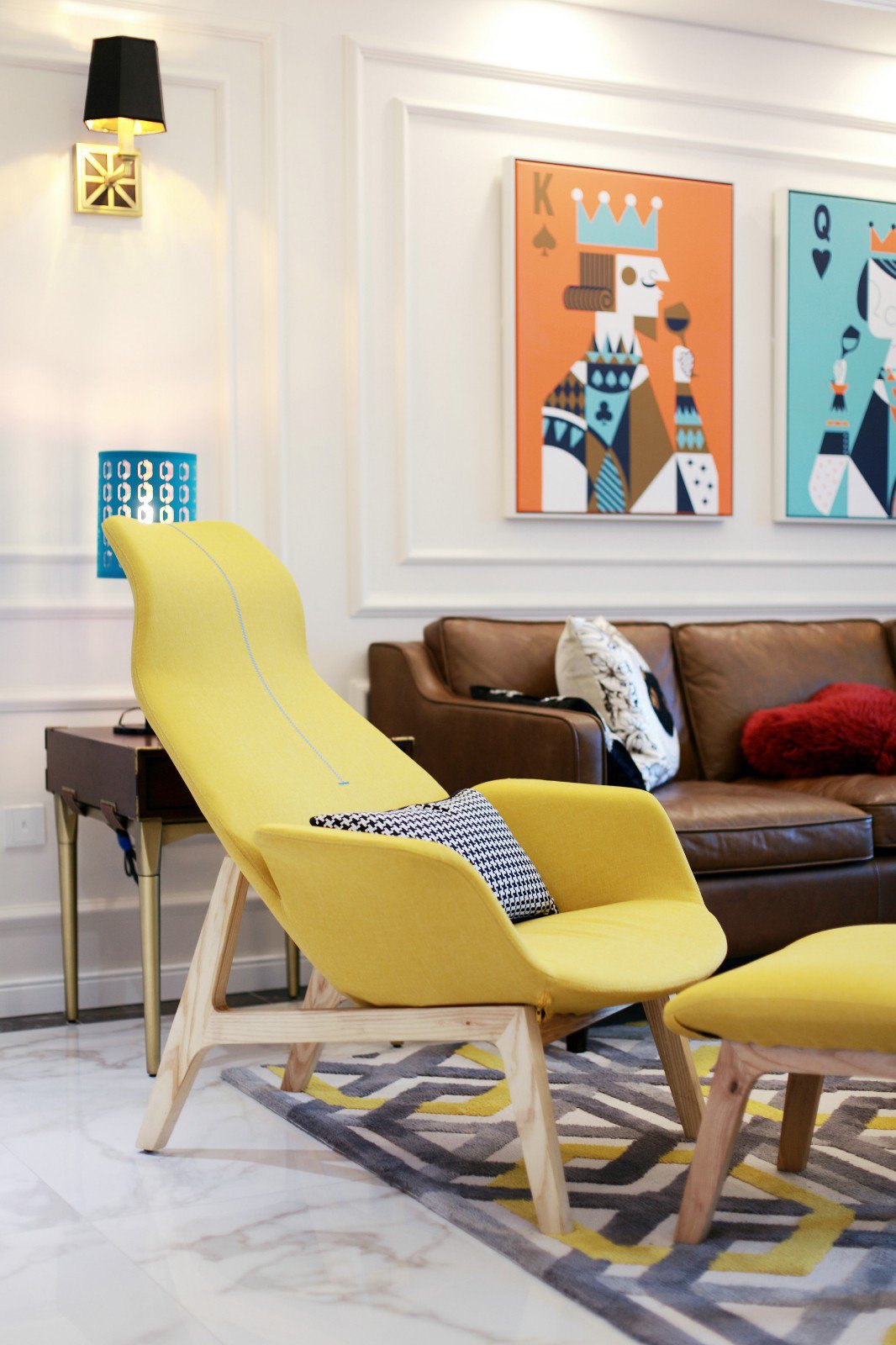 132㎡时尚混搭风装修黄色沙发椅设计