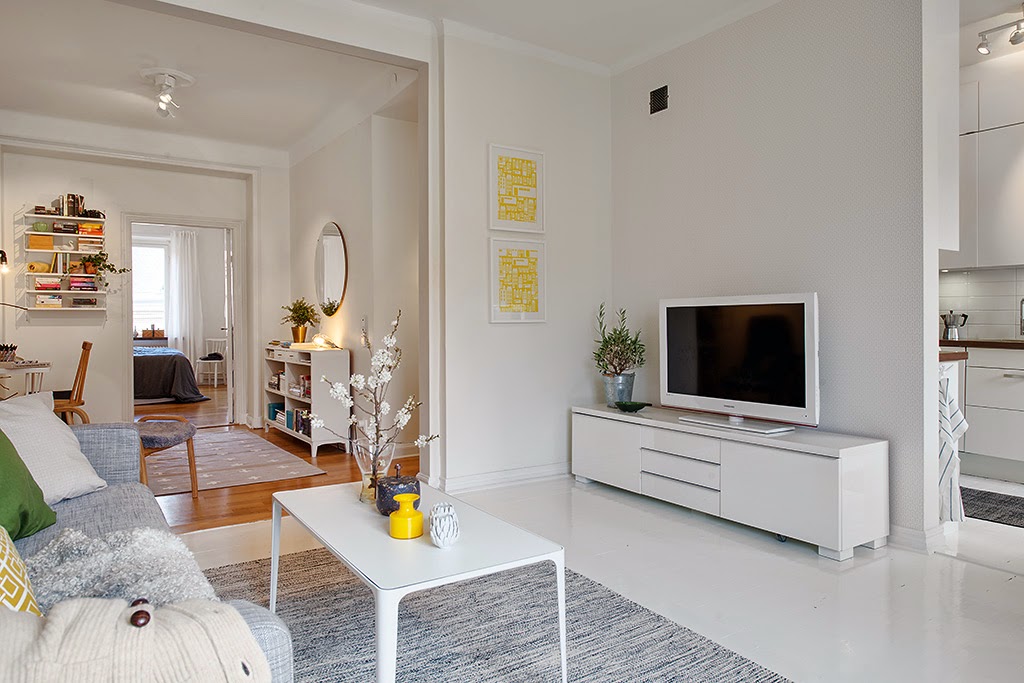小户型白色北欧风公寓装修电视柜设计图