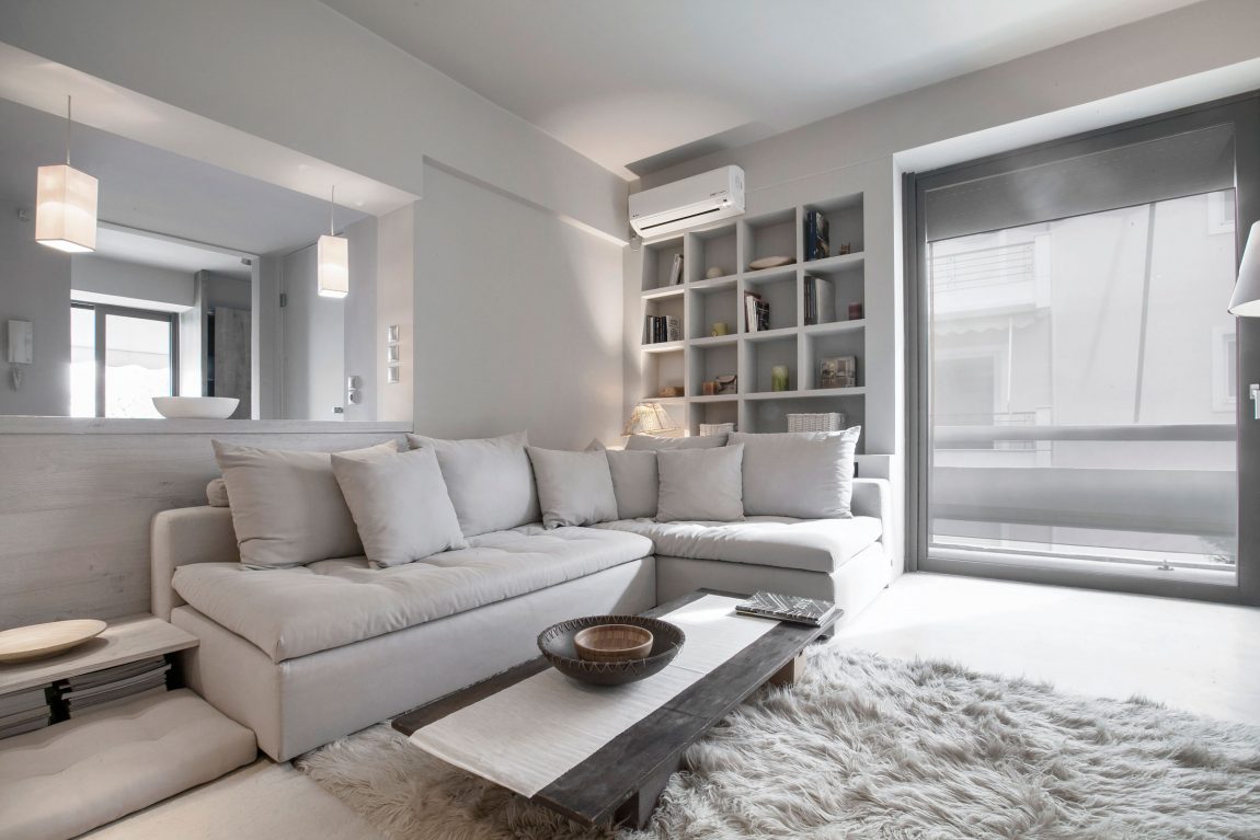 白灰色现代公寓装修沙发布置图