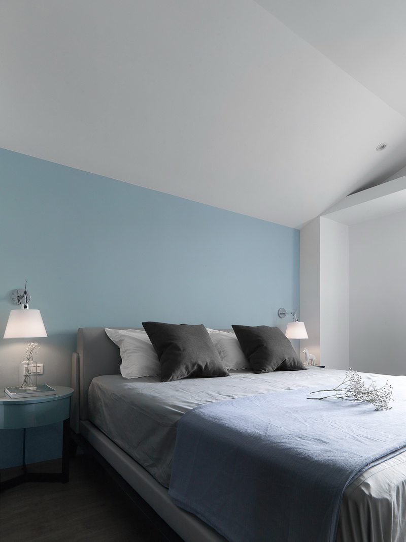90平米装修,二居室装修,5-10万装修,卧室背景墙,蓝色