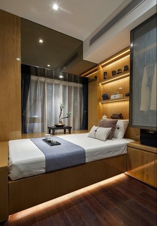 三居室现代中式榻榻米卧室装修效果图