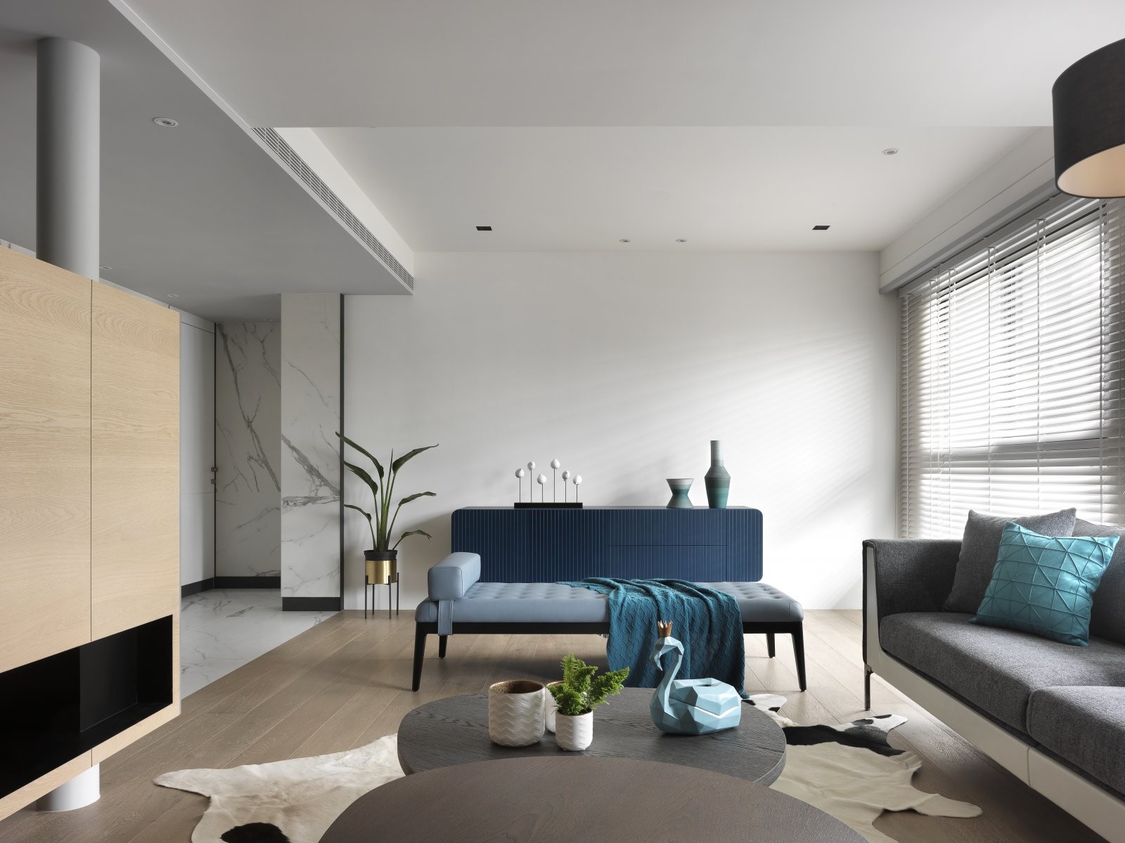 45现代两房装修效果图,现代雾霾蓝住宅~装修案例效果图-齐家网