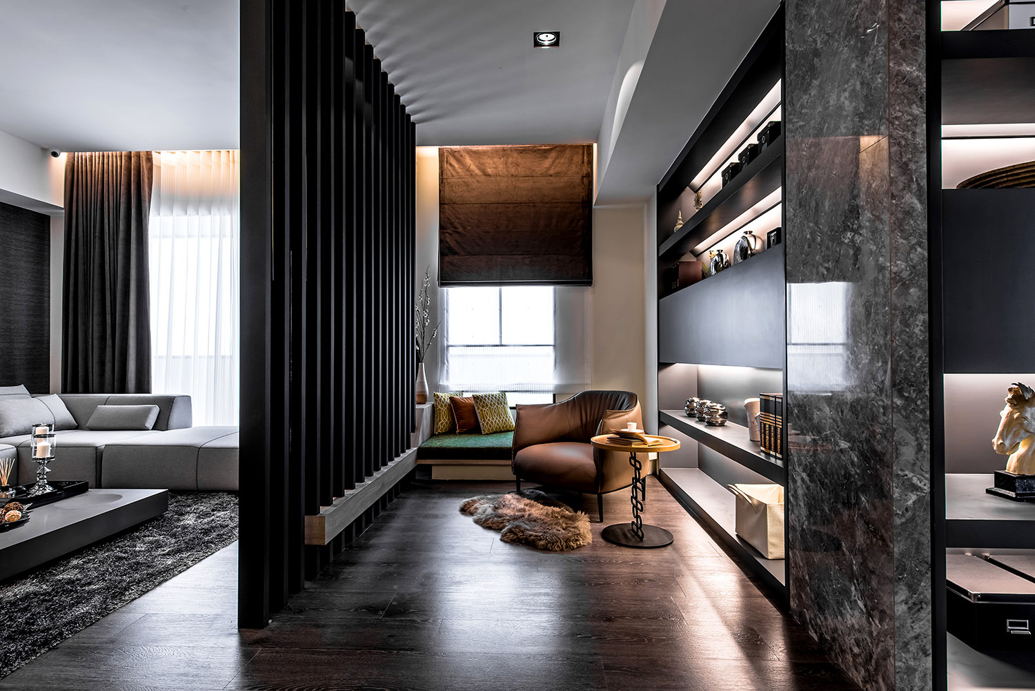 三居室装修,15-20万装修,140平米以上装修,现代简约风格,黑色,隔断