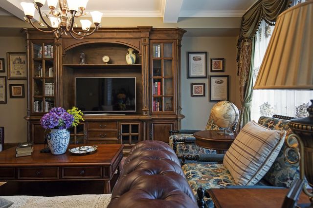 150平复古美式风格电视墙装修效果图 复古电视背景墙