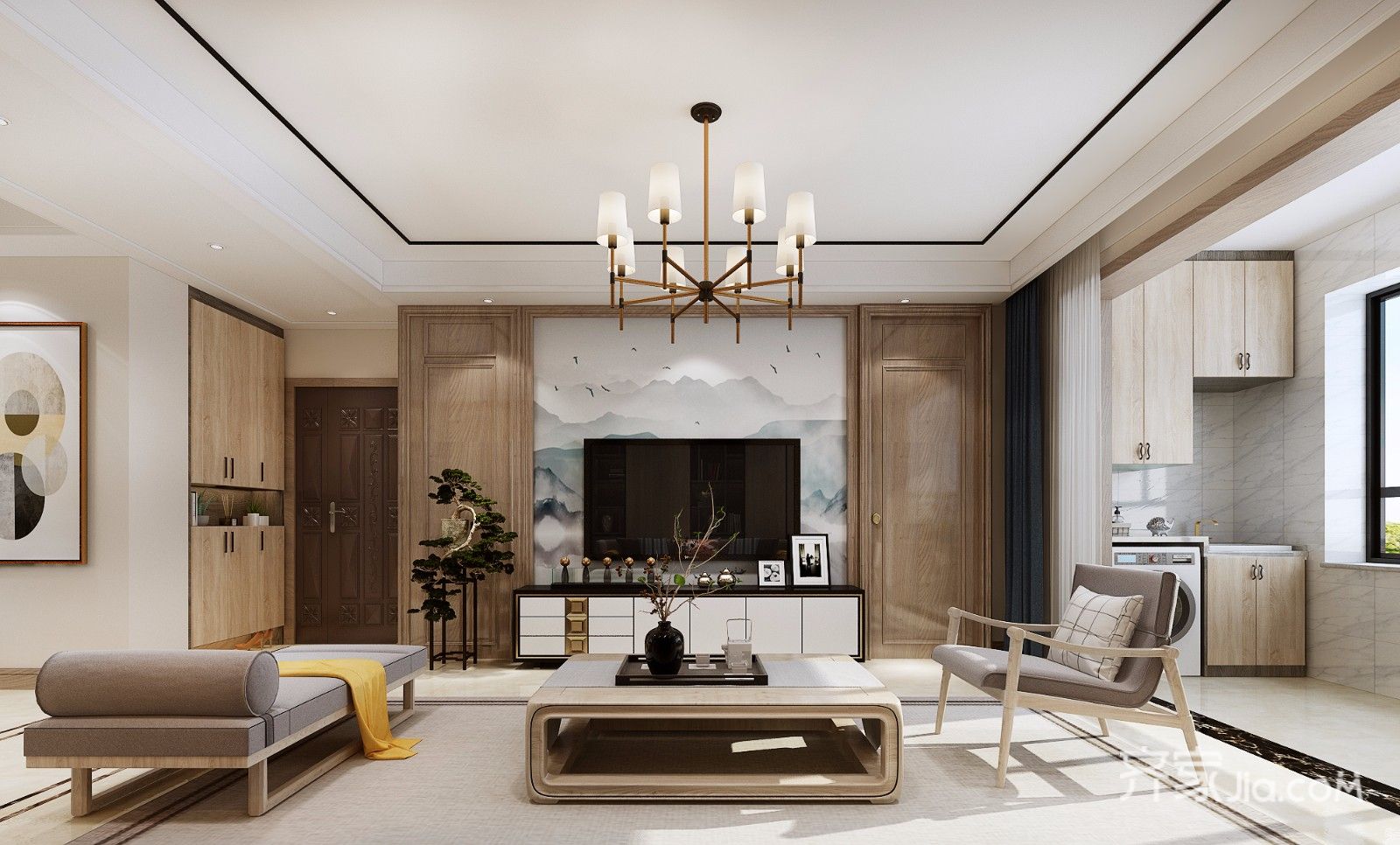 150中式大平层装修效果图,150平新中式装修案例效果图-齐家网