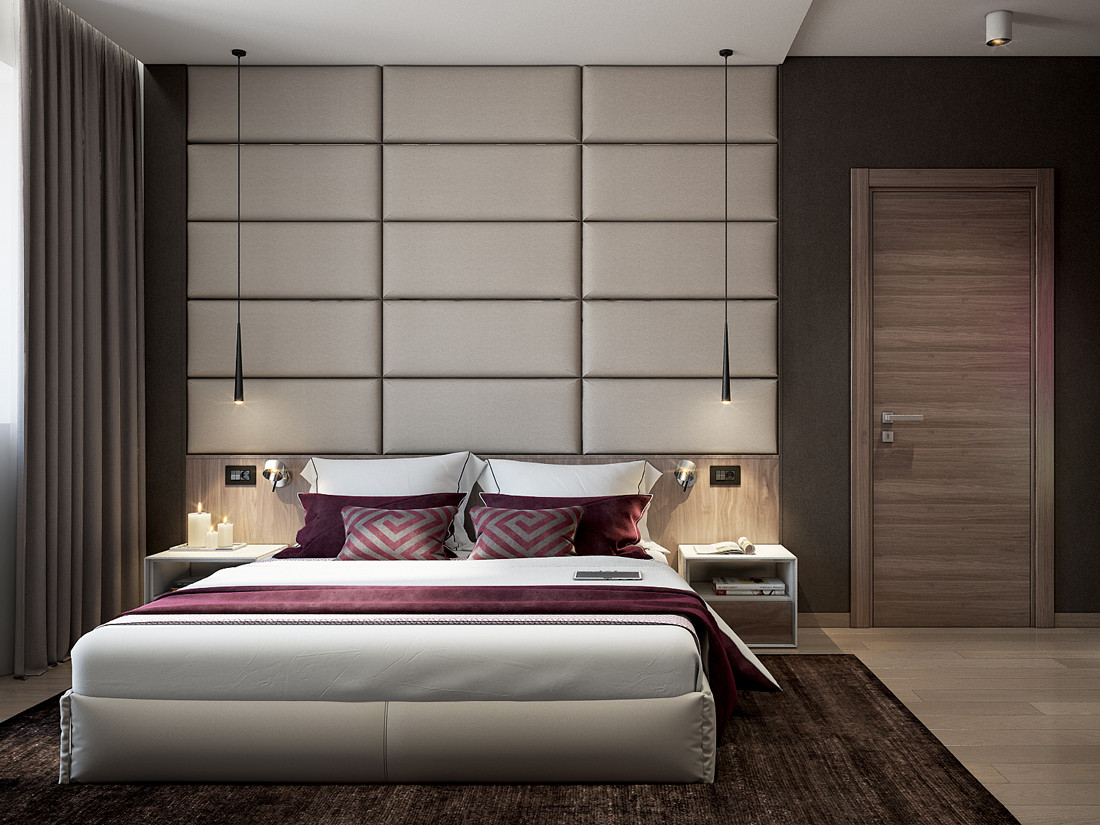 现代简约风格,公寓装修,60平米装修,5-10万装修,卧室背景墙,咖啡色