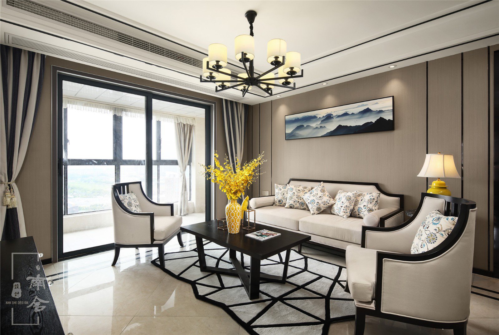 新中式风格三居沙发背景墙装修效果图