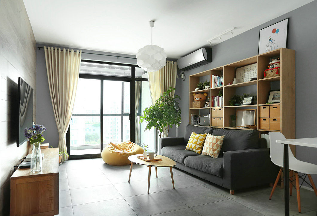 二居室装修,北欧风格,100平米装修,5-10万装修,沙发,灰色