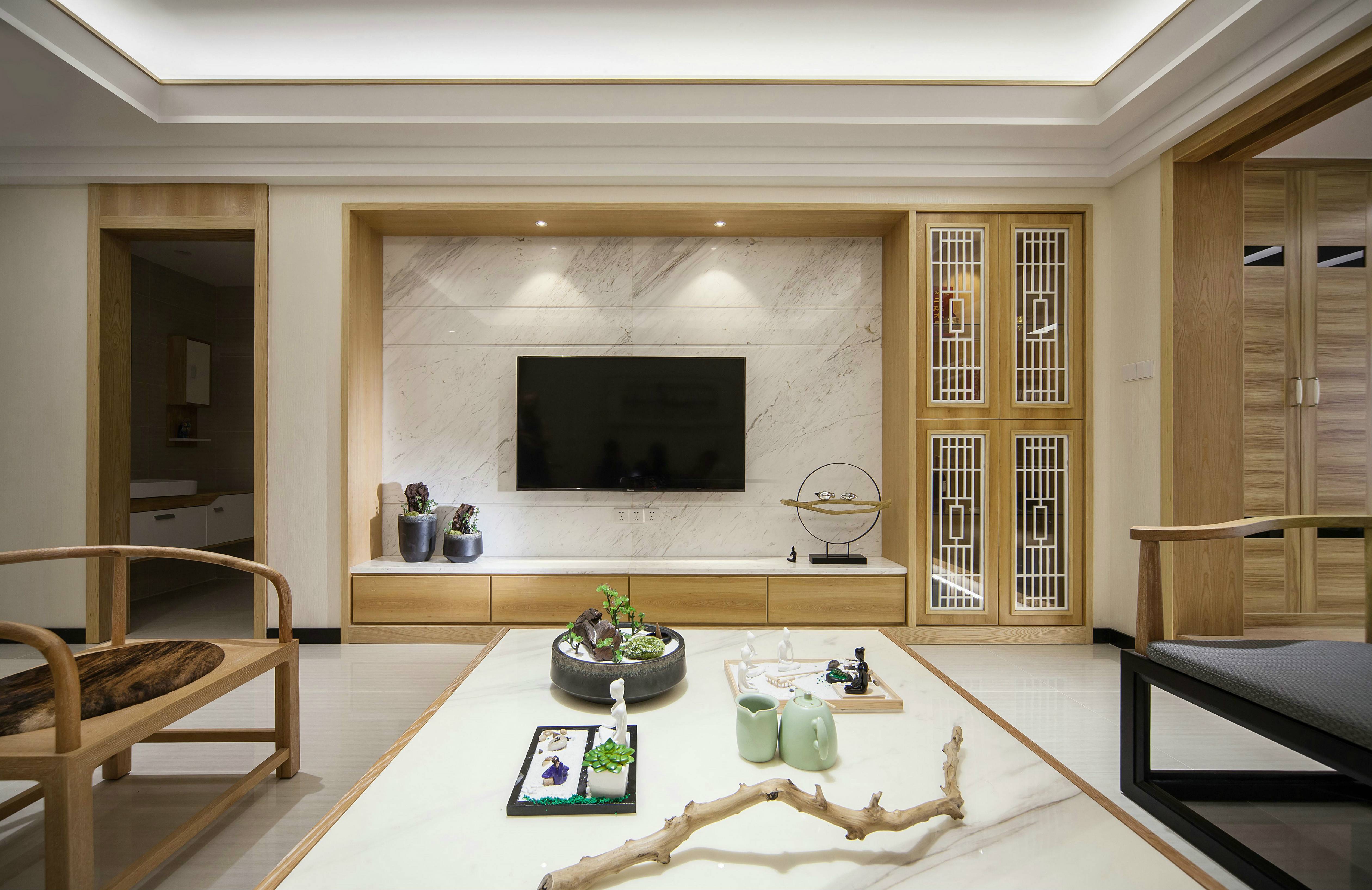 新中式三居室电视背景墙装修设计效果图