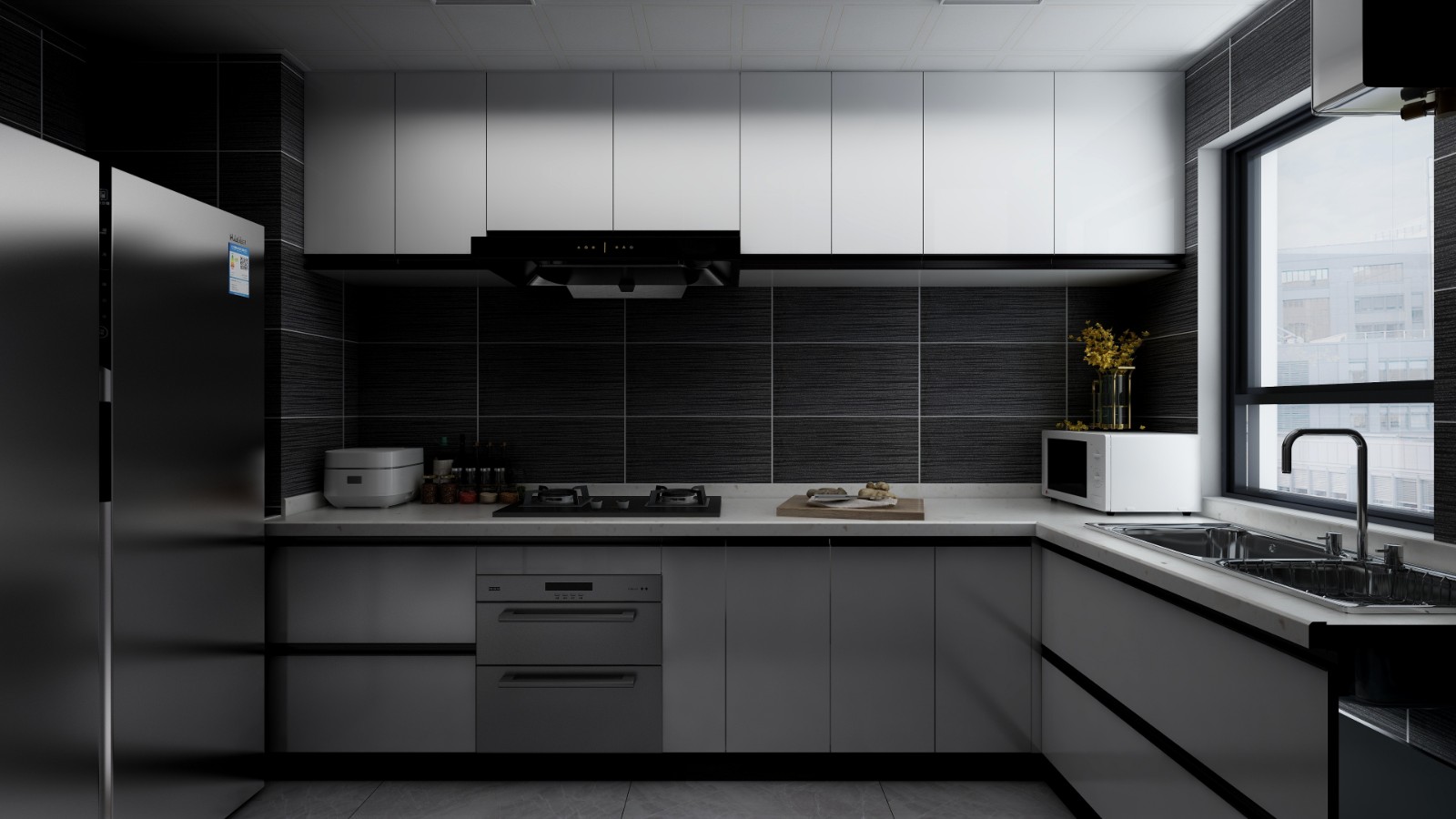 LOFT黑白灰公寓厨房装修效果图_齐家网装修效果图